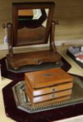 A pair of Victorian bevelled mirrors, toilet mirror and geometry set