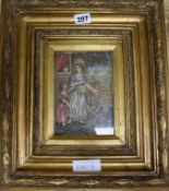A Victorian silkwork panel, 16 x 11.5in., later framed