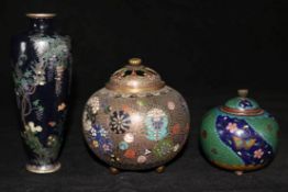 Two Cloisonne jars and a vase
