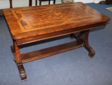 A rosewood marquetry inlaid library table, W.130cm