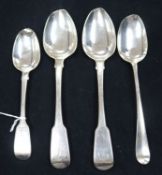 One 18th century silver spoon and three 19th century silver spoons.