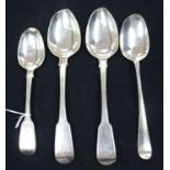 One 18th century silver spoon and three 19th century silver spoons.