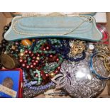 A quantity of costume jewellery including cultured pearl necklace, a silver hand mirror and a