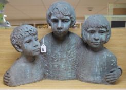 A late 20th century bronze finished fibreglass group of three children
