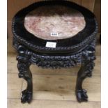 A Chinese hardwood marble top table, H.44cm