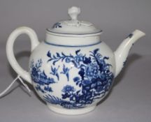 A Worcester blue and white Fence pattern spherical teapot and cover