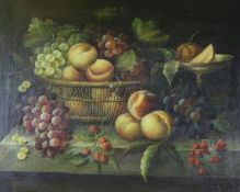 Oil on canvas, still life of fruit on a ledge, 49 x 60cm