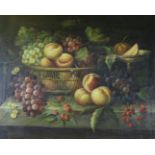Oil on canvas, still life of fruit on a ledge, 49 x 60cm