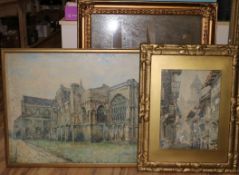 Herbert Finn, watercolour of Winchester Cathedral, 63 x 95cm and three other pictures