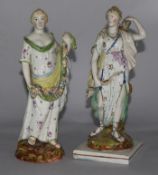 Two enamelled pearlware figures of Summer and Diana the Huntress, c.1800-10