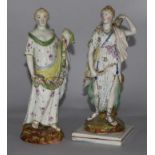 Two enamelled pearlware figures of Summer and Diana the Huntress, c.1800-10