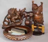 A Chinese figurative carving etc