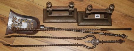 Set of 3 steel fire irons & associated irons