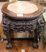 A Chinese hardwood marble top table, W.39cm