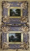 19th century English School, pair of oils on panel, Rustic landscapes, 7 x 9cm