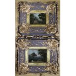 19th century English School, pair of oils on panel, Rustic landscapes, 7 x 9cm