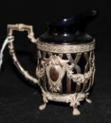 An Italian .925 silver and blue glass cream jug