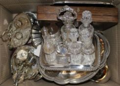 A quantity of plated items incl. two pairs of entree dishes, four cruet stands, cased dessert