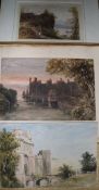 A collection of 19th century watercolour topographical views of England, largest approx. 14 x