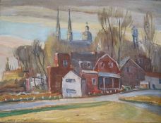 John S. Walsh, oil on board, Canadian town scene, 29 x 39.5cm