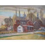 John S. Walsh, oil on board, Canadian town scene, 29 x 39.5cm