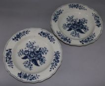 A pair of Worcester blue and white pine cone pattern soup dishes, 9.75in.