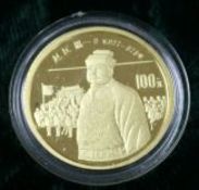A Chinese gold proof 100 yuan coin, 1988