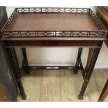 A mahogany 'silver' table, with pierced gallery and cluster column legs, W.58cm