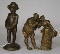 F* Beihl, cold-painted bronze group of Falstaff and Mistress Quickly and a bronze study of a young