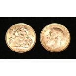 Two gold half sovereigns, 1909 and 1914