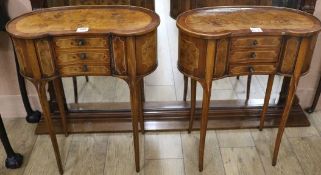 A pair of Louis XV style banded mahogany kidney shaped tables, W.59cm