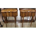 A pair of Louis XV style banded mahogany kidney shaped tables, W.59cm