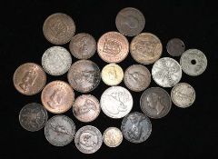 A box of UK coins and tokens, 18th-20th century