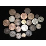 A box of UK coins and tokens, 18th-20th century