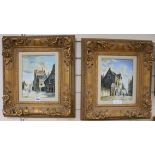 Leon Dinant, pair of oils on board, Dutch street scenes, signed, 23 x 19cm