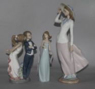 Three Lladro figures 'Lets Make Up' no. 5555, 'Breezy Autumn' no. 5682 and 'Ingenue' no. 5487 (3)