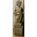 A weathered composition figure of a bacchanalian, on plinth, H.135cm