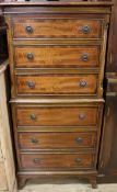 A small George III style inlaid mahogany tallboy, H.115cm