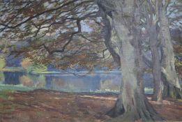 Lionel Birch, oil on canvas, Lake scene, 39 x 60cm