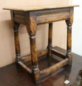 A late 17th century oak joint stool, H.47cm