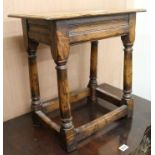 A late 17th century oak joint stool, H.47cm