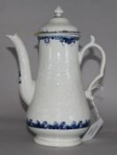 A Worcester blue and white Chrysanthemum moulded coffee pot, 9.5in. (repair to lid)