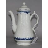 A Worcester blue and white Chrysanthemum moulded coffee pot, 9.5in. (repair to lid)