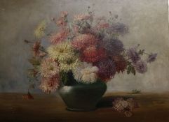 Margarete Mockel (German, 19th century), oil on canvas, still life of chrysanthemums, signed, 71 x