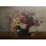 Margarete Mockel (German, 19th century), oil on canvas, still life of chrysanthemums, signed, 71 x