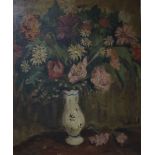 Charles Real (French, 1898-1979), oil on canvas, still life of mixed flowers in a vase, signed, 63 x