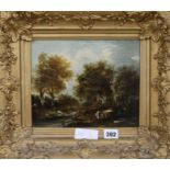 Norwich School, oil on wooden panel, Traveller in a wooded landscape, 19 x 24cm