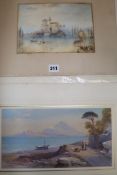 T.W. Rowbotham, watercolour, an Italian coastal landscape, signed and dated 1874, 17.5 x 32.5cm