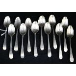 Ten mixed George III Old English pattern teaspoons by Hester Bateman and two other teaspoons, (