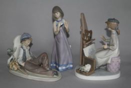 Three Lladro figures, 'Quiet Evening' no. 5606, 'Still Life' with palette board, no.5363 and 'A Time